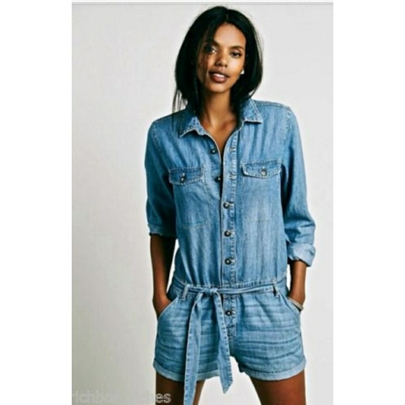 Free People Pants - Free People Denim Romper Shortall Jumpsuit L/S